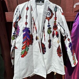 Colorful Feather Print Women's Jacket